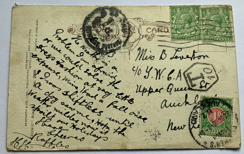 Early 1900s postcard with NZ postal history postmark